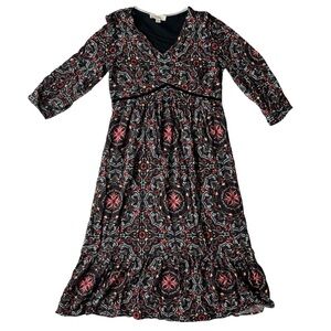 NURTURE BY WESTBOUND BLACK FLORAL MIDI DRESS 3/4 SLEEVE RAYON WOMENS MEDIUM